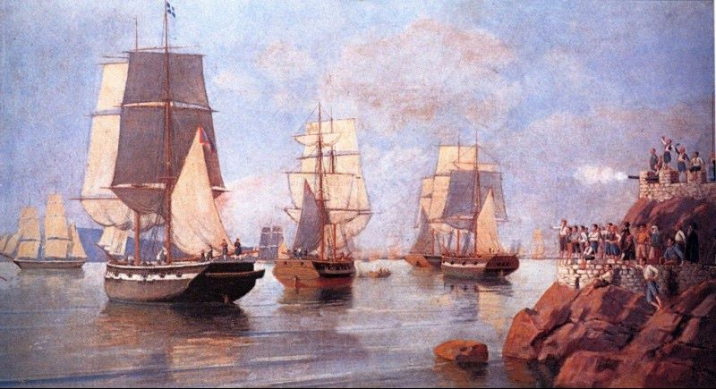 Η υποδοχή του Μιαούλη στην Ύδρα. Ελαιογραφία του Αιμίλιου Προσαλέντη